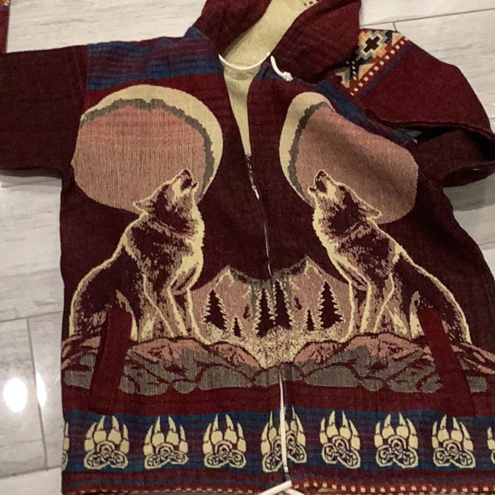 Men's Maroon Wolf Print Sweater
